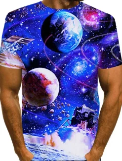 Discount OUKU Men's Graphic Galaxy T Shirt Short Sleeve T shirt 3D Print Round Neck Shirt Exaggerated Basic Daily Weekend Black Blue Gold Clothing Apparel Plus Size S M L XL XXL 3XL 4XL