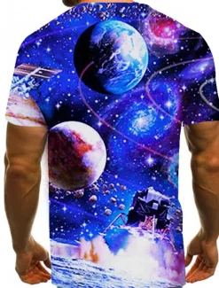 Discount OUKU Men's Graphic Galaxy T Shirt Short Sleeve T shirt 3D Print Round Neck Shirt Exaggerated Basic Daily Weekend Black Blue Gold Clothing Apparel Plus Size S M L XL XXL 3XL 4XL
