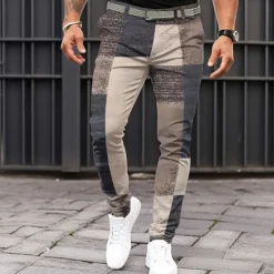 Discount OUKU Men's Graphic Geometric Color Block Dress Pants Mid Waist Vintage Business Casual Formal Dailywear Pocket Summer Spring Fall 3D Print Gray