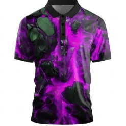 New OUKU Men's Graphic Geometric Golf Shirt Short Sleeve Polo Shirts Collared Shirts Casual Dark School Outdoor Street Dailywear 3D Print Summer Yellow Red Purple