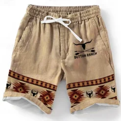 New OUKU Men's Graphic Geometric Pattern Shorts Summer Shorts Beach Shorts Mid Waist Designer Ethnic Style Retro Vintage Casual Daily Holiday Elastic Waist 3D Print Drawstring Designer Clothing Apparel Khaki
