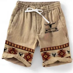 New OUKU Men's Graphic Geometric Pattern Shorts Summer Shorts Beach Shorts Mid Waist Designer Ethnic Style Retro Vintage Casual Daily Holiday Elastic Waist 3D Print Drawstring Designer Clothing Apparel Khaki