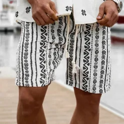 OUKU Men's Graphic Geometric Pattern Shorts Summer Shorts Beach Shorts Mid Waist Streetwear Hawaiian Designer Casual Daily Holiday Elastic Waist 3D Print Drawstring Designer Clothing Apparel White