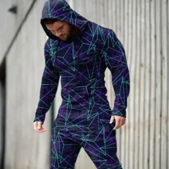 Best OUKU Men's Graphic Geometric 2pcs 3D Sweatshirt Sets Tracksuit Hoodies Long Sleeve Long pants Hooded Streetwear Sportswear Basic Sports & Outdoor Casual Sports Print Spring Fall Yellow Light Green Pink
