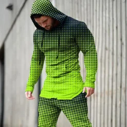 Best OUKU Men's Graphic Geometric 2pcs 3D Sweatshirt Sets Tracksuit Hoodies Long Sleeve Long pants Hooded Streetwear Sportswear Basic Sports & Outdoor Casual Sports Print Spring Fall Yellow Light Green Pink