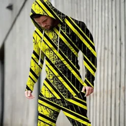 Best OUKU Men's Graphic Geometric 2pcs 3D Sweatshirt Sets Tracksuit Hoodies Long Sleeve Long pants Hooded Streetwear Sportswear Basic Sports & Outdoor Casual Sports Print Spring Fall Yellow Light Green Pink