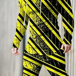 Best OUKU Men's Graphic Geometric 2pcs 3D Sweatshirt Sets Tracksuit Hoodies Long Sleeve Long pants Hooded Streetwear Sportswear Basic Sports & Outdoor Casual Sports Print Spring Fall Yellow Light Green Pink