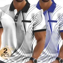 OUKU Men's Graphic Geometric Polo Short Sleeve Polo Shirts Collared Shirts Business Casual Outdoor Business Athleisure Daily Wear Pocket 3D Print Buttons Summer Black + blue Light blue + blue Red + Black