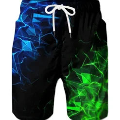 Online OUKU Men's Graphic Geometric Swim Trunks Swim Shorts Board Shorts Mid Waist Hawaiian Designer Boho Casual Daily Holiday Drawstring with Mesh lining Elastic Waist Designer Clothing Apparel