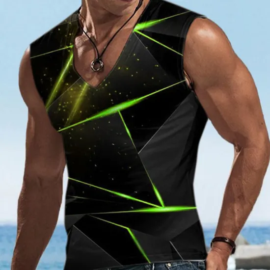 Hot OUKU Men's Graphic Geometric Vest Top Sleeveless T shirt 3D Print V Neck Shirt Designer Casual Comfortable Vacation Daily Going out Yellow Blue Red Spring & Summer Clothing Apparel S M L XL 2XL 3XL