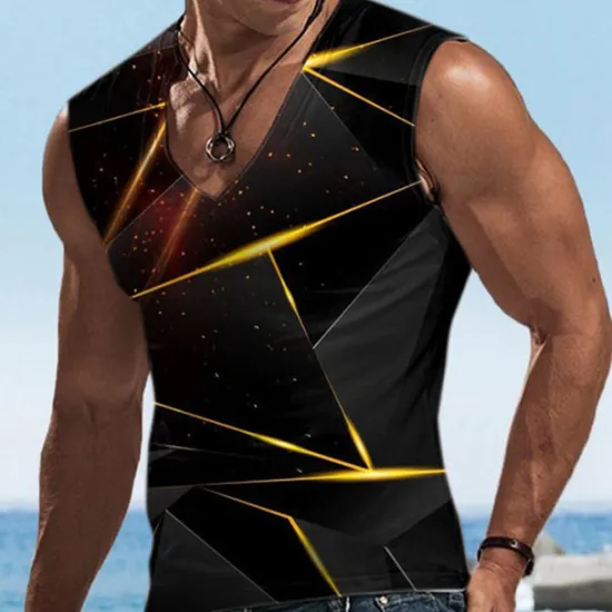 Hot OUKU Men's Graphic Geometric Vest Top Sleeveless T shirt 3D Print V Neck Shirt Designer Casual Comfortable Vacation Daily Going out Yellow Blue Red Spring & Summer Clothing Apparel S M L XL 2XL 3XL