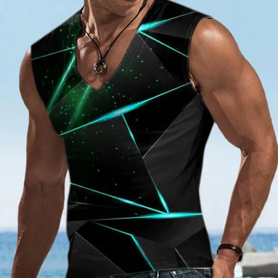 Hot OUKU Men's Graphic Geometric Vest Top Sleeveless T shirt 3D Print V Neck Shirt Designer Casual Comfortable Vacation Daily Going out Yellow Blue Red Spring & Summer Clothing Apparel S M L XL 2XL 3XL
