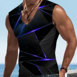 Hot OUKU Men's Graphic Geometric Vest Top Sleeveless T shirt 3D Print V Neck Shirt Designer Casual Comfortable Vacation Daily Going out Yellow Blue Red Spring & Summer Clothing Apparel S M L XL 2XL 3XL