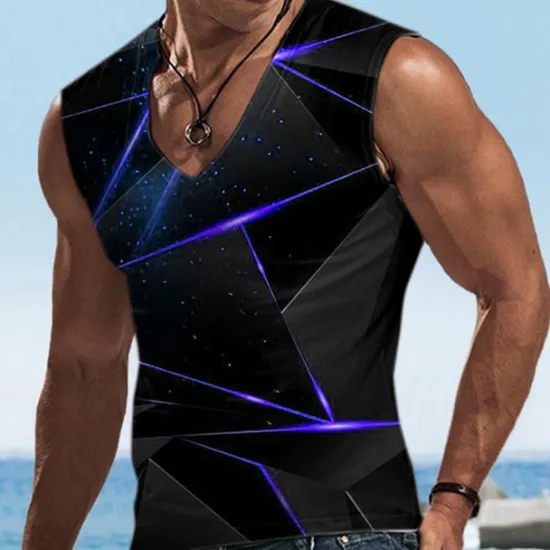 Hot OUKU Men's Graphic Geometric Vest Top Sleeveless T shirt 3D Print V Neck Shirt Designer Casual Comfortable Vacation Daily Going out Yellow Blue Red Spring & Summer Clothing Apparel S M L XL 2XL 3XL