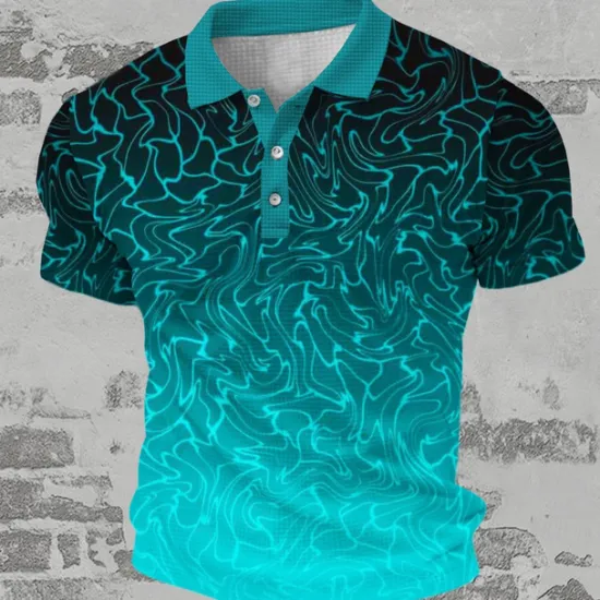 Best OUKU Men's Graphic Golf Shirt Short Sleeve Polo Shirts Collared Shirts Casual Vacation Wear Rave Wear Party Outfits Buttons 3D Print Summer Spring Golden yellow Light Green Green