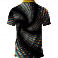 Discount OUKU Men's Graphic Golf Shirt Short Sleeve Polo Shirts Collared Shirts Casual Vacation Wear Rave Wear Party Outfits Buttons 3D Print Summer Black