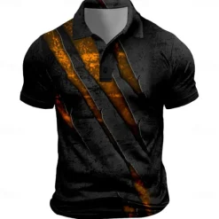 Clearance OUKU Men's Graphic Golf Shirt Short Sleeve Polo Shirts Collared Shirts Vacation Wear Rave Wear Party Outfits Buttons 3D Print Summer Spring Black Blue Purple