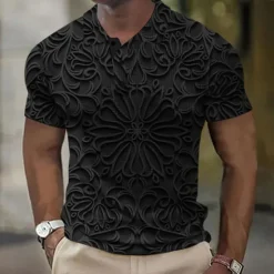Discount OUKU Men's Graphic Golf Shirt Short Sleeve Polo Shirts Collared Shirts Casual Vacation Wear Rave Wear Party Outfits Buttons 3D Print Summer Spring Black