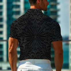 Discount OUKU Men's Graphic Golf Shirt Short Sleeve Polo Shirts Collared Shirts Casual Vacation Wear Rave Wear Party Outfits Buttons 3D Print Summer Spring Black