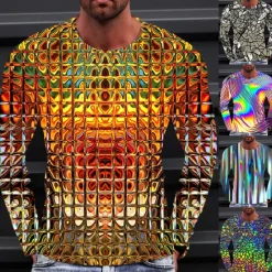 Clearance OUKU Men's Graphic Gradient Metallic Shirt T Shirt Long Sleeve T shirt 3D Print Crew Neck Shirt Vintage Fashion Designer Outdoor Daily Sports 1 2 3 Spring & Fall Clothing Apparel S M L XL 2XL 3XL 4XL