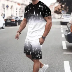 OUKU Men's Graphic Gradient 2pcs Tees sets Tee Set Short Sleeve Short Pants Crew Neck Fashion Lightweight Basic Street Daily Sports Print Summer Spring Navy Blue Green Dark Gray