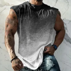 New OUKU Men's Graphic Gradient Vest Top Sleeveless T Shirt for Men Double Color T Shirt Sleeveless Cap Sleeve T shirt 3D Print Crew Neck Shirt Fashion Designer Muscle Daily Sports Gym Yellow Blue Purple