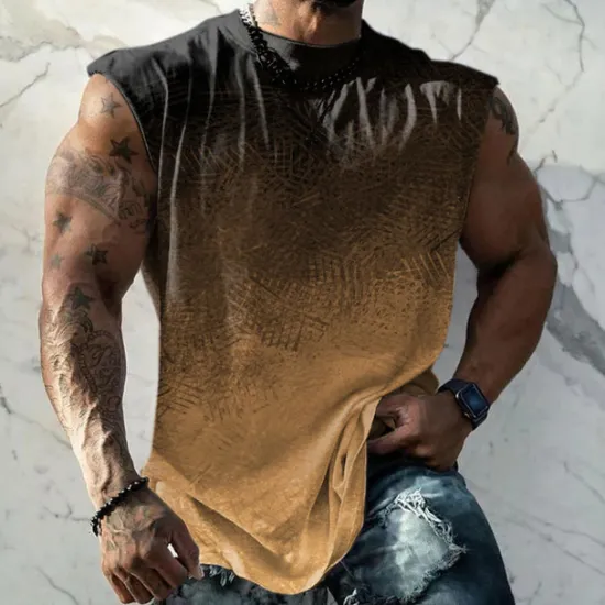 New OUKU Men's Graphic Gradient Vest Top Sleeveless T Shirt for Men Double Color T Shirt Sleeveless Cap Sleeve T shirt 3D Print Crew Neck Shirt Fashion Designer Muscle Daily Sports Gym Yellow Blue Purple