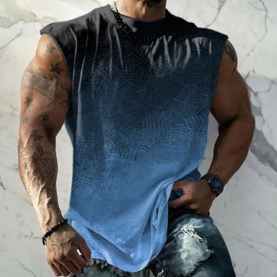 New OUKU Men's Graphic Gradient Vest Top Sleeveless T Shirt for Men Double Color T Shirt Sleeveless Cap Sleeve T shirt 3D Print Crew Neck Shirt Fashion Designer Muscle Daily Sports Gym Yellow Blue Purple