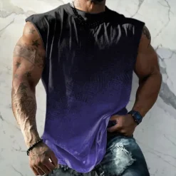 New OUKU Men's Graphic Gradient Vest Top Sleeveless T Shirt for Men Double Color T Shirt Sleeveless Cap Sleeve T shirt 3D Print Crew Neck Shirt Fashion Designer Muscle Daily Sports Gym Yellow Blue Purple