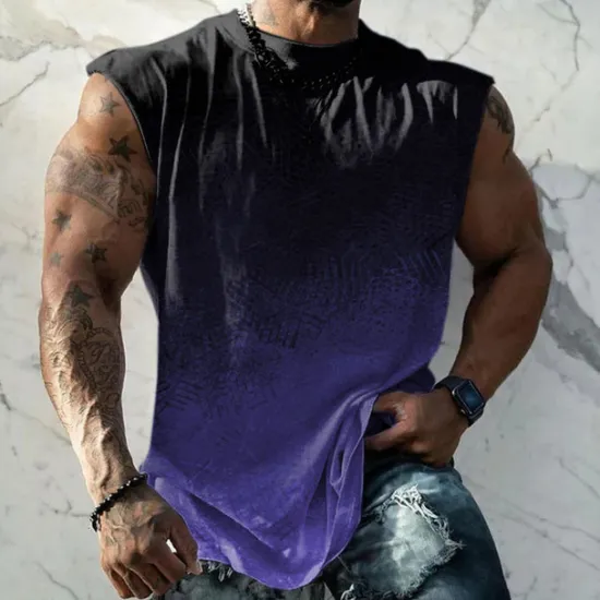 New OUKU Men's Graphic Gradient Vest Top Sleeveless T Shirt for Men Double Color T Shirt Sleeveless Cap Sleeve T shirt 3D Print Crew Neck Shirt Fashion Designer Muscle Daily Sports Gym Yellow Blue Purple