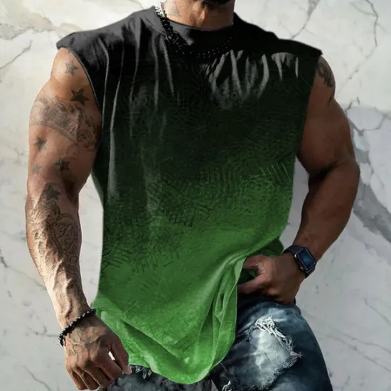 New OUKU Men's Graphic Gradient Vest Top Sleeveless T Shirt for Men Double Color T Shirt Sleeveless Cap Sleeve T shirt 3D Print Crew Neck Shirt Fashion Designer Muscle Daily Sports Gym Yellow Blue Purple