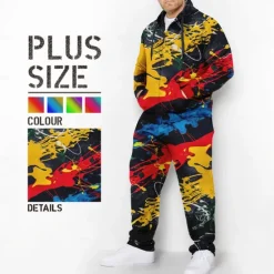 Outlet OUKU Men's Graphic Graffiti 2pcs 3D Sweatshirt Sets Tracksuit Zip Up Hoodies Long Sleeve Long pants Hooded Fashion Designer Casual Daily Sports Going out 3D Print Spring & Fall Yellow Blue Orange