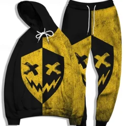 OUKU Men's Graphic Grimace 2pcs 3D Sweatshirt Sets Tracksuit Hoodies Long Sleeve Long pants Hooded Streetwear Basic Casual Sports & Outdoor Casual Sports Print Spring Fall Light Yellow Yellow / Black