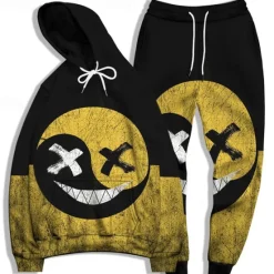 OUKU Men's Graphic Grimace 2pcs 3D Sweatshirt Sets Tracksuit Hoodies Long Sleeve Long pants Hooded Streetwear Basic Casual Sports & Outdoor Casual Sports Print Spring Fall Light Yellow Yellow / Black