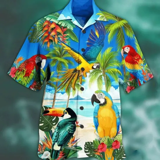 Hot OUKU Men's Graphic Hawaiian Aloha Shirt Summer Shirt Summer Hawaiian Shirt Short Sleeve Shirt Turndown Fashion Designer Casual Outdoor Street Casual Sea Blue Blue Dark Green Print S M L