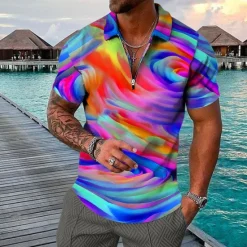 Hot OUKU Men's Graphic Hawaiian Polo Shirts Golf Shirt Short Sleeve Polo Shirts Collared Shirts Casual Beach Wear Vacation Wear Party Outfits 3D Print Quarter Zip Polo Blue Purple Green