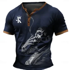 Online OUKU Men's Graphic Henley Shirt Short Sleeve 3D Print Fashion Designer Comfortable Daily Summer Black Blue Green Henley Henley T-Shirt