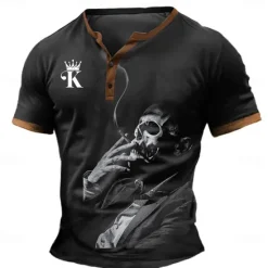 Online OUKU Men's Graphic Henley Shirt Short Sleeve 3D Print Fashion Designer Comfortable Daily Summer Black Blue Green Henley Henley T-Shirt