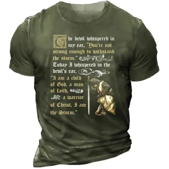 Clearance OUKU Men's Graphic Knights Templar Letter T Shirt Tee Casual Style Classic Style Short Sleeve T shirt 3D Print Crew Neck Shirt Vintage Outdoor Casual Daily Black Navy Blue Army Green Spring & Summer