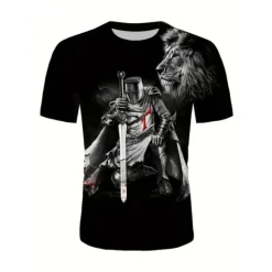 New OUKU Men's Graphic Knights Templar T Shirt Christian T Shirts Short Sleeve T shirt 3D Print Crew Neck Shirt Vintage Fashion Designer Outdoor Daily Sports Black Spring & Summer Clothing Black And White