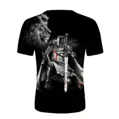 New OUKU Men's Graphic Knights Templar T Shirt Christian T Shirts Short Sleeve T shirt 3D Print Crew Neck Shirt Vintage Fashion Designer Outdoor Daily Sports Black Spring & Summer Clothing Black And White