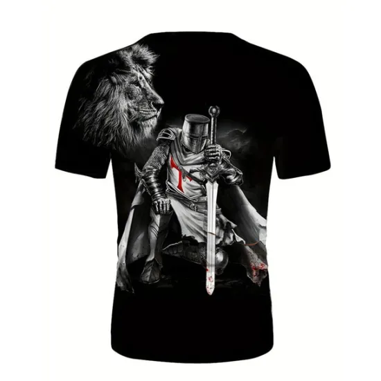 New OUKU Men's Graphic Knights Templar T Shirt Christian T Shirts Short Sleeve T shirt 3D Print Crew Neck Shirt Vintage Fashion Designer Outdoor Daily Sports Black Spring & Summer Clothing Black And White