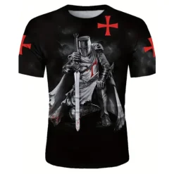 New OUKU Men's Graphic Knights Templar T Shirt Christian T Shirts Short Sleeve T shirt 3D Print Crew Neck Shirt Vintage Fashion Designer Outdoor Daily Sports Black Spring & Summer Clothing Black And White