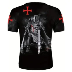 New OUKU Men's Graphic Knights Templar T Shirt Christian T Shirts Short Sleeve T shirt 3D Print Crew Neck Shirt Vintage Fashion Designer Outdoor Daily Sports Black Spring & Summer Clothing Black And White