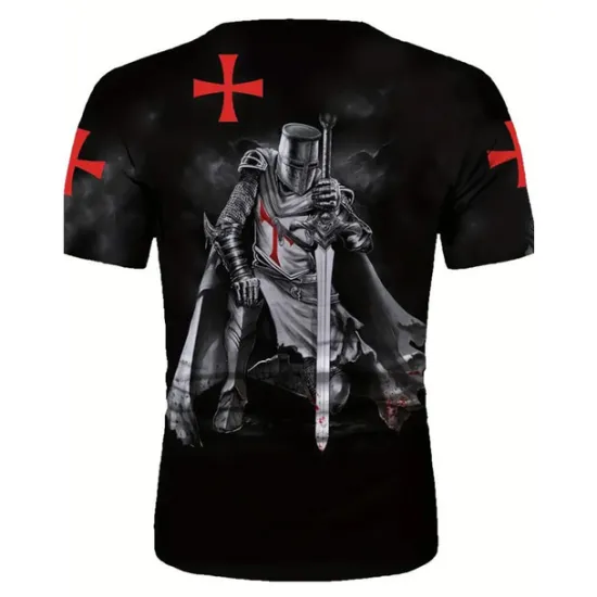 New OUKU Men's Graphic Knights Templar T Shirt Christian T Shirts Short Sleeve T shirt 3D Print Crew Neck Shirt Vintage Fashion Designer Outdoor Daily Sports Black Spring & Summer Clothing Black And White