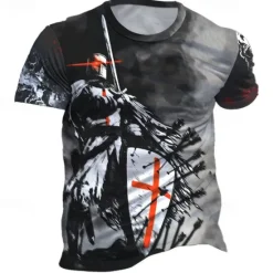 Best OUKU Men's Graphic Knights Templar T Shirt Short Sleeve T shirt 3D Print Crew Neck Shirt Daily Designer Retro Vintage Sports Outdoor Holiday Going out Red Blue Brown Spring & Summer Clothing Apparel S M L