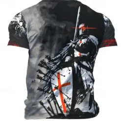 Best OUKU Men's Graphic Knights Templar T Shirt Short Sleeve T shirt 3D Print Crew Neck Shirt Daily Designer Retro Vintage Sports Outdoor Holiday Going out Red Blue Brown Spring & Summer Clothing Apparel S M L