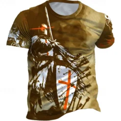 Best OUKU Men's Graphic Knights Templar T Shirt Short Sleeve T shirt 3D Print Crew Neck Shirt Daily Designer Retro Vintage Sports Outdoor Holiday Going out Red Blue Brown Spring & Summer Clothing Apparel S M L
