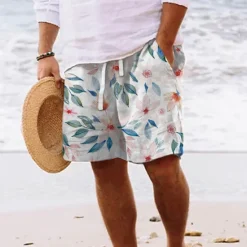 Best OUKU Men's Graphic Leaf Flower / Floral Summer Shorts Beach Shorts Baggy Shorts Mid Waist Streetwear Hawaiian Designer Casual Daily Holiday Elastic Waist Drawstring Designer Clothing Apparel