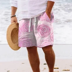 Best OUKU Men's Graphic Leaf Flower / Floral Summer Shorts Beach Shorts Baggy Shorts Mid Waist Streetwear Hawaiian Designer Casual Daily Holiday Elastic Waist Drawstring Designer Clothing Apparel